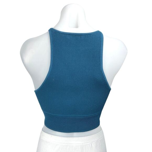Aritzia Babaton Blue Ribbed Knit Sleeveless Cami Camisole Sweater Tank Crop Top - Picture 2 of 4